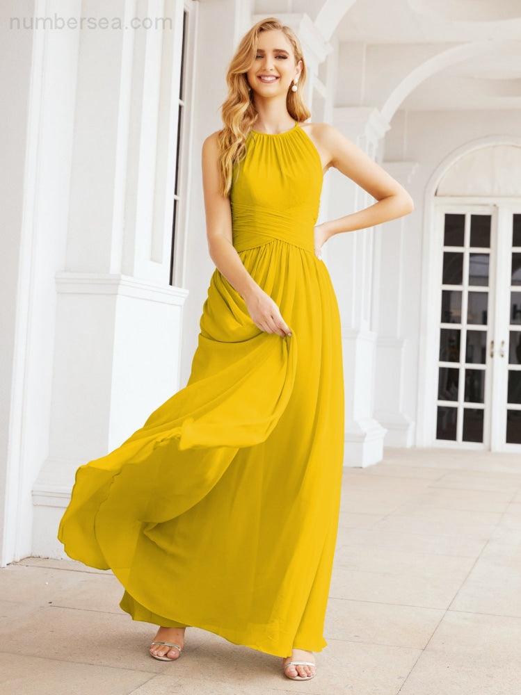 Sleeveless Bridesmaid Dresses Long Prom Gown Zipper with Keyhole Back 28056
