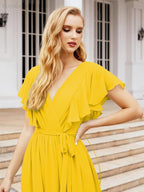 Abiti da sera formali da donna Numbersea con schiena scoperta, scollo a V, lunghi in chiffon, abiti da damigella con cintura in vita 28038
