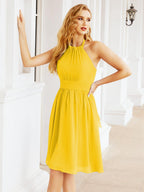 Halter Chiffon Bridesmaid Dresses Short Sleeveless Formal Party Dress Open Back 28023