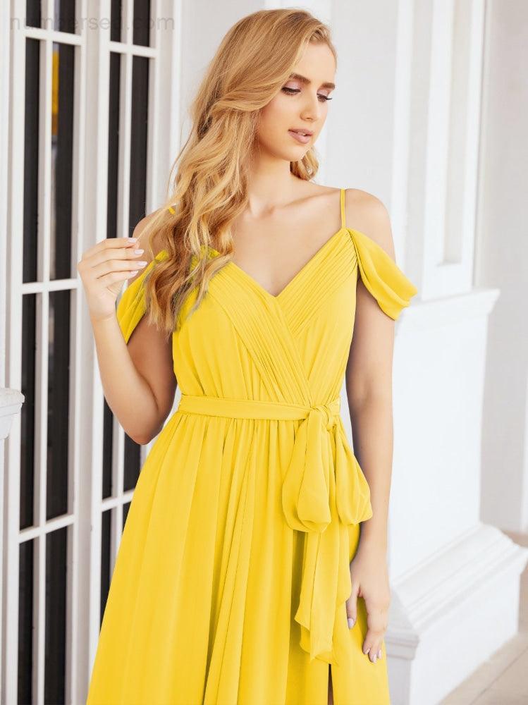 Numbersea Abito da Damigella in Chiffon con Spalle Scoperte, Abito Lungo Formale per Laurea con Schiena a Mantella 28069