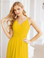 Spaghetti Strap Bridesmaid Dresses V-Neck Long A-Line Formal Prom Gowns 28063