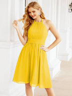 Halter Chiffon Bridesmaid Dresses Short Sleeveless Formal Party Dress Open Back 28023