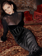 Robe Maxi Femme en Maille TARUXY à Empiècement, Taille Haute, Coupe Slim, Plumet, Élégante, Rétro, pour Soirée ou Fête