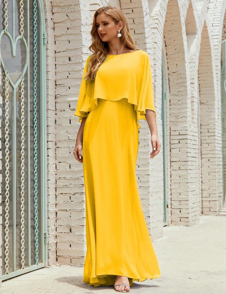 Bridesmaid Dress Women Long Sleeve V-Neck Chiffon Formal Wedding Party Dress 28018