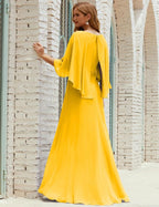 Bridesmaid Dress Women Long Sleeve V-Neck Chiffon Formal Wedding Party Dress 28018