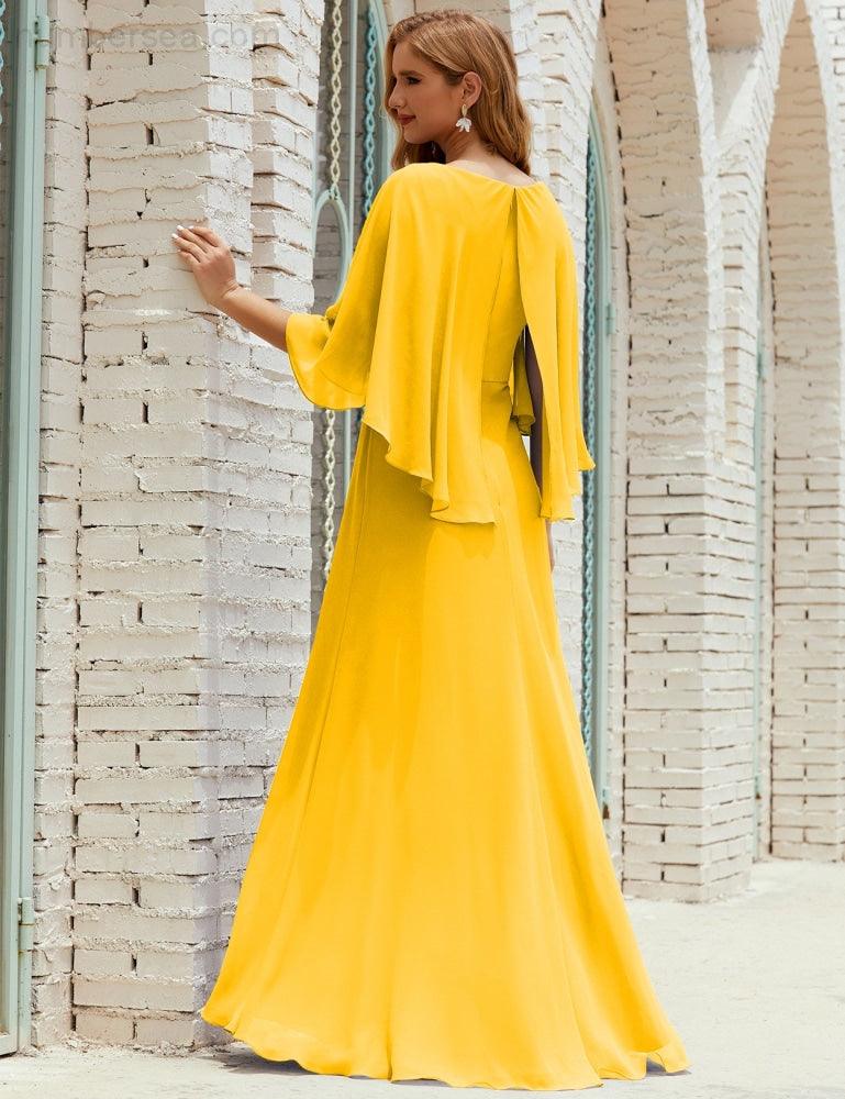 Bridesmaid Dress Women Long Sleeve V-Neck Chiffon Formal Wedding Party Dress 28018