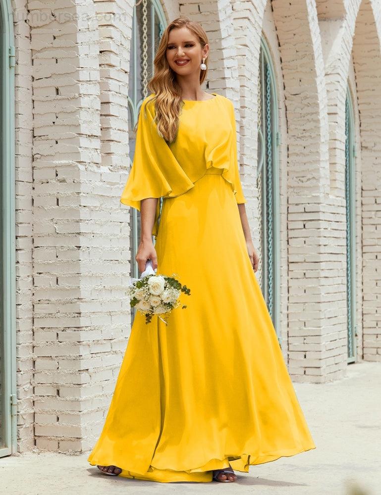 Bridesmaid Dress Women Long Sleeve V-Neck Chiffon Formal Wedding Party Dress 28018