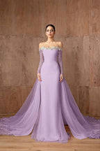 Strapless Mermaid Prom Dress With Appliques Long Sleeves Formal Gown