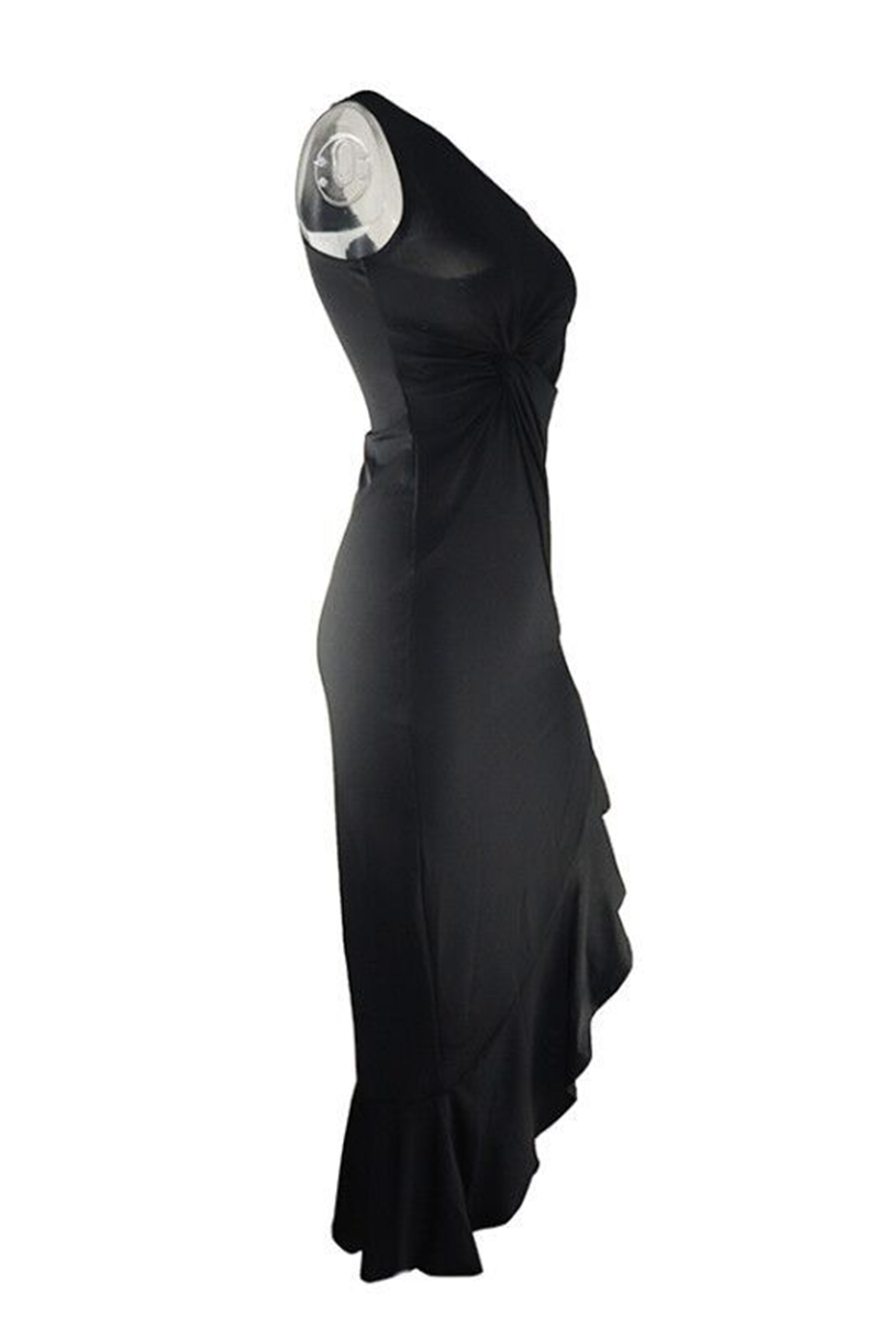 Robe de soirée élégante à une épaule avec fente et volants solides (8 couleurs)