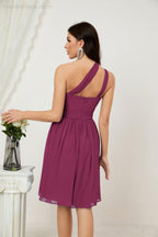 Women Chiffon Short One Shoulder Bridesmaid Dress Formal Dresses for Party Homecoming  2804