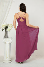 Neck Bridesmaid Dresses Chiffon Long Spaghetti A-line Formal Prom Gown for Wedding Party Evening 2801