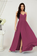 Neck Bridesmaid Dresses Chiffon Long Spaghetti A-line Formal Prom Gown for Wedding Party Evening 2801