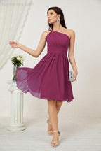 Women Chiffon Short One Shoulder Bridesmaid Dress Formal Dresses for Party Homecoming  2804