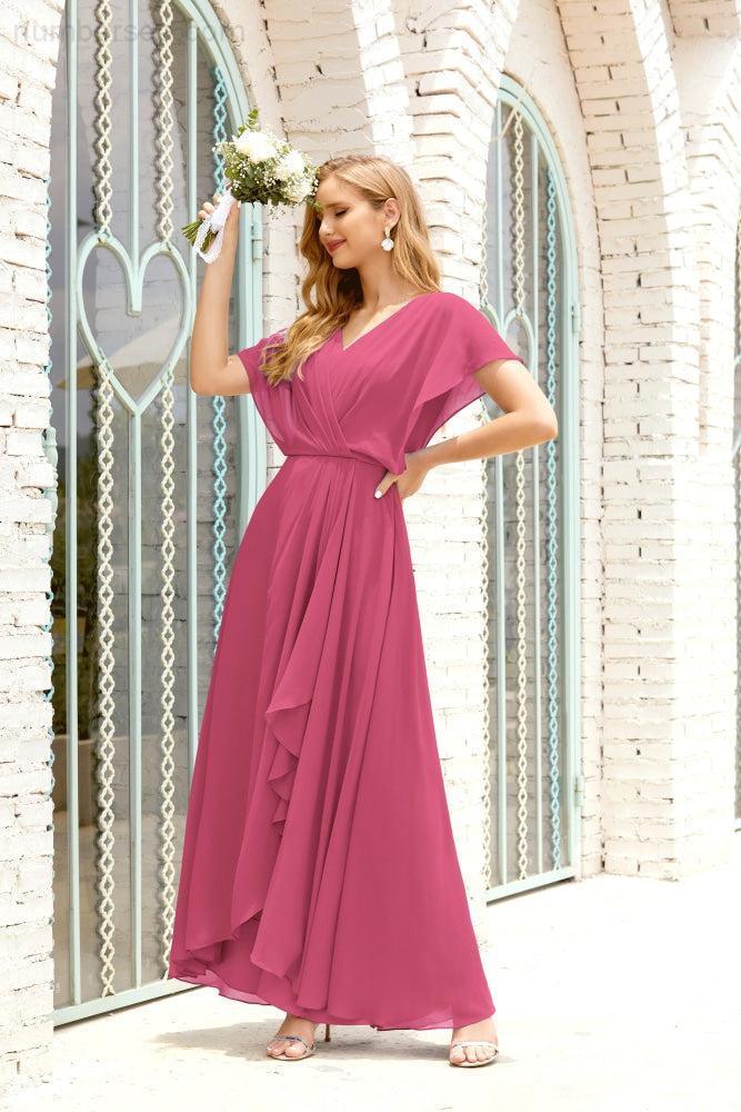 Mother of The Bride Dresses Plus Size V-Neck Floor Length Formal Prom Dress for Wedding Guest 28020