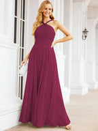 Crisscross Halter Bridesmaid Dresses for Party Wedding Evening Prom Maxi Ball Gowns 28053