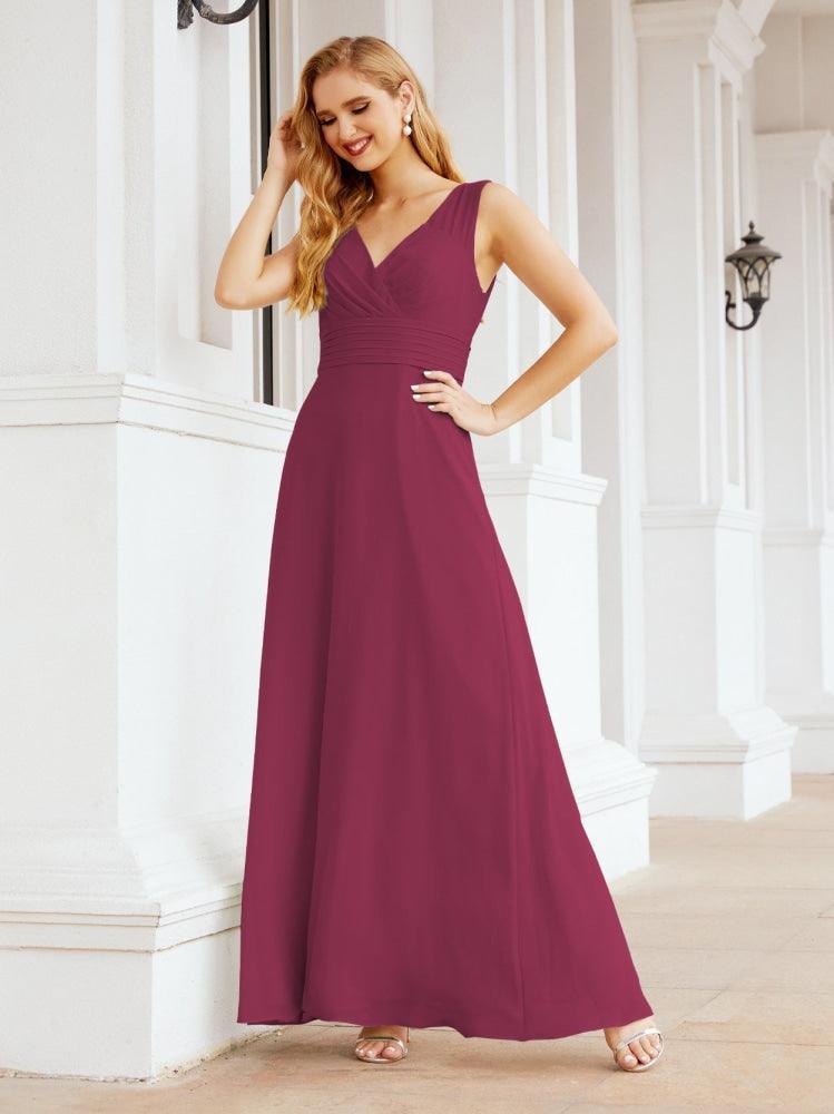 Formelles Ballkleid Elegantes ärmelloses Brautjungfernkleid mit V-Ausschnitt für Hochzeitsfeier 28037
