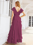 Ruffled Bridesmaid Dresses with Sleeves Long Formal Party Dress 28041