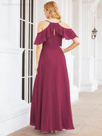 Cold Shoulder Long Bridesmaid Dresses Side Slit Formal Prom Gowns Party Wedding 28070