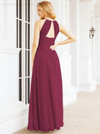 Sleeveless Bridesmaid Dresses Long Prom Gown Zipper with Keyhole Back 28056