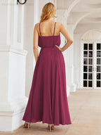 Numbersea Vestidos compridos de dama de honor com alças Vestido formal em linha A para jovens 28029