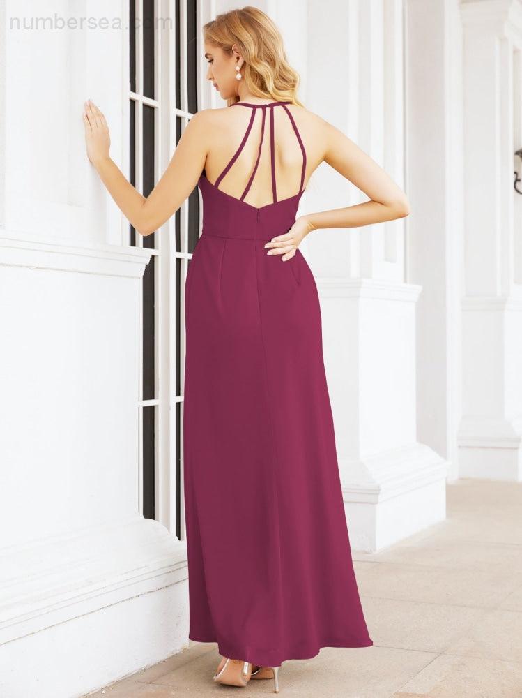 Spaghetti Strap Bridesmaid Dresses V-Neck Long A-Line Formal Prom Gowns 28063