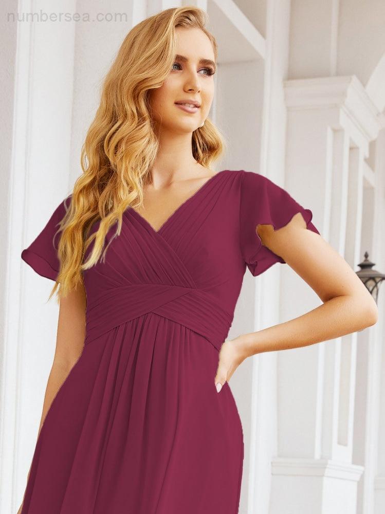 Vestidos de Baile Formais Numbersea para Mãe da Noiva com Mangas de Renda Vestido de Dama de Honra 28047