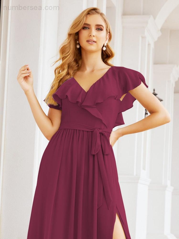 Bridesmaid Dresses with Flutter Sleeves Formal Evening Party Prom Gowns 28044