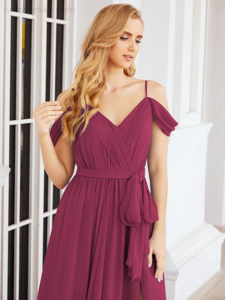 Numbersea Abito da Damigella in Chiffon con Spalle Scoperte, Abito Lungo Formale per Laurea con Schiena a Mantella 28069