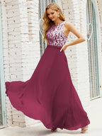 Vestido de Dama de Honra em Renda Comprimento ao Chão Vestidos de Noite com Bolsos 28017
