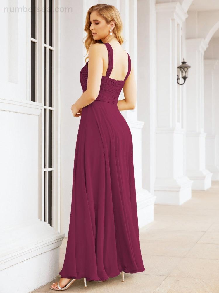 Crisscross Halter Bridesmaid Dresses for Party Wedding Evening Prom Maxi Ball Gowns 28053