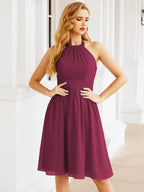 Halter Chiffon Bridesmaid Dresses Short Sleeveless Formal Party Dress Open Back 28023