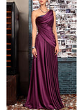 One Shoulder Sleeveless Floor Length Mother of the Bride Dress with Crystal Pleats and Draping