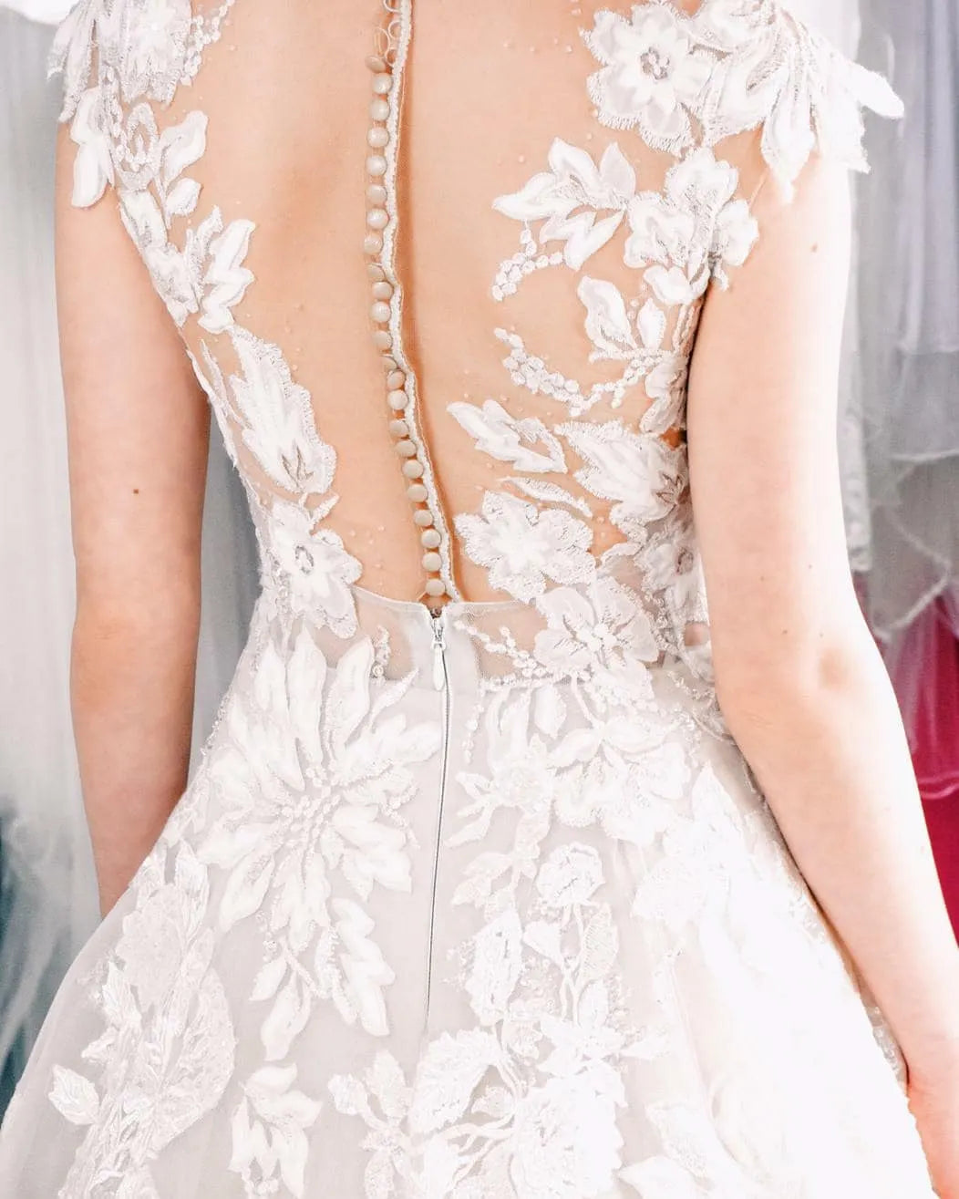 Charming Bateau Floor Length Tulle A Line Wedding Dress With Applique Lace Pearl