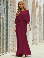 Bridesmaid Dress Women Long Sleeve V-Neck Chiffon Formal Wedding Party Dress 28018