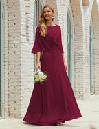 Bridesmaid Dress Women Long Sleeve V-Neck Chiffon Formal Wedding Party Dress 28018