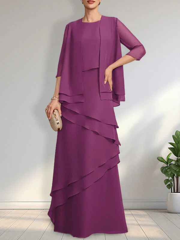 Etui-Ausschnitt bodenlanges Chiffonkleid für die Brautmutter