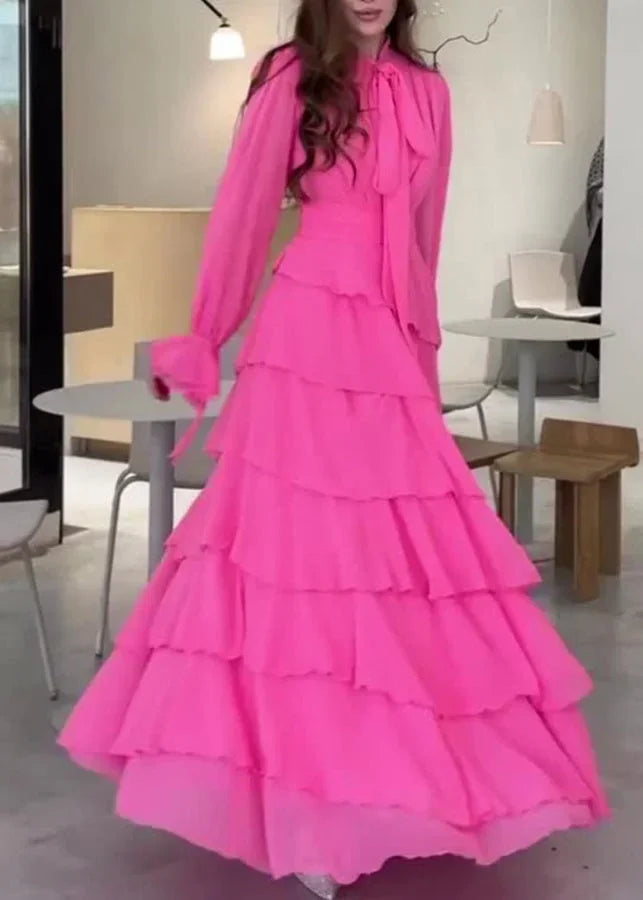 Vestido largo de fiesta elegante de gasa con volantes en capas para baile de graduación Y7617