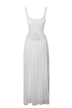 Vestido Maxi Ulissa Verde Claro com Decote Quadrado, Textura Jacquard e Fenda Alta