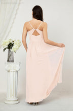 Neck Bridesmaid Dresses Chiffon Long Spaghetti A-line Formal Prom Gown for Wedding Party Evening 2801