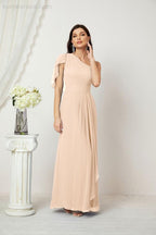 Chiffon Ruffled One Shoulder Long Bridesmaid Dresses A-line Formal Evening Gown Side Split 2809