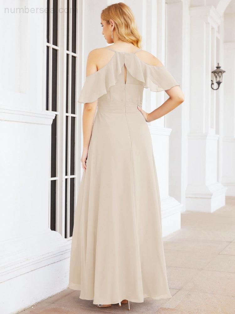 Cold Shoulder Long Bridesmaid Dresses Side Slit Formal Prom Gowns Party Wedding 28070