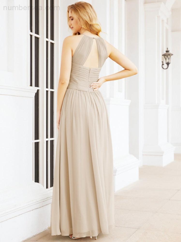 Sleeveless Bridesmaid Dresses Long Prom Gown Zipper with Keyhole Back 28056