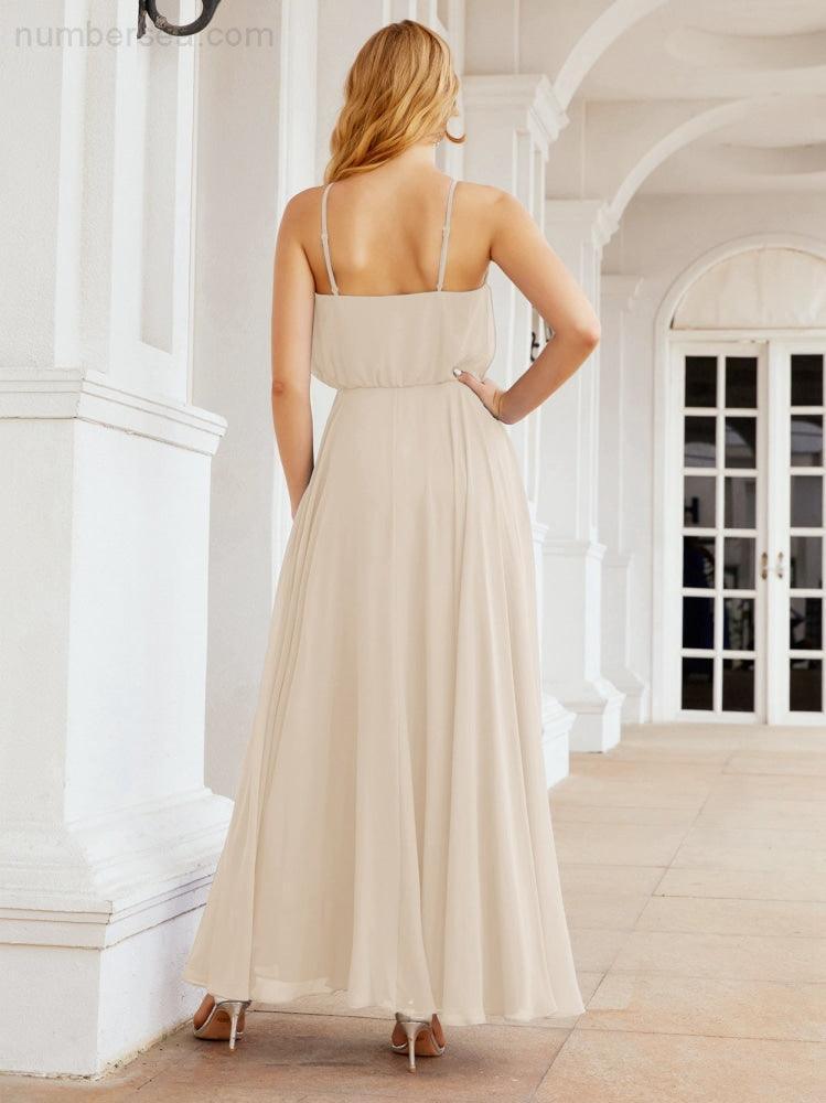 Numbersea Vestidos compridos de dama de honor com alças Vestido formal em linha A para jovens 28029