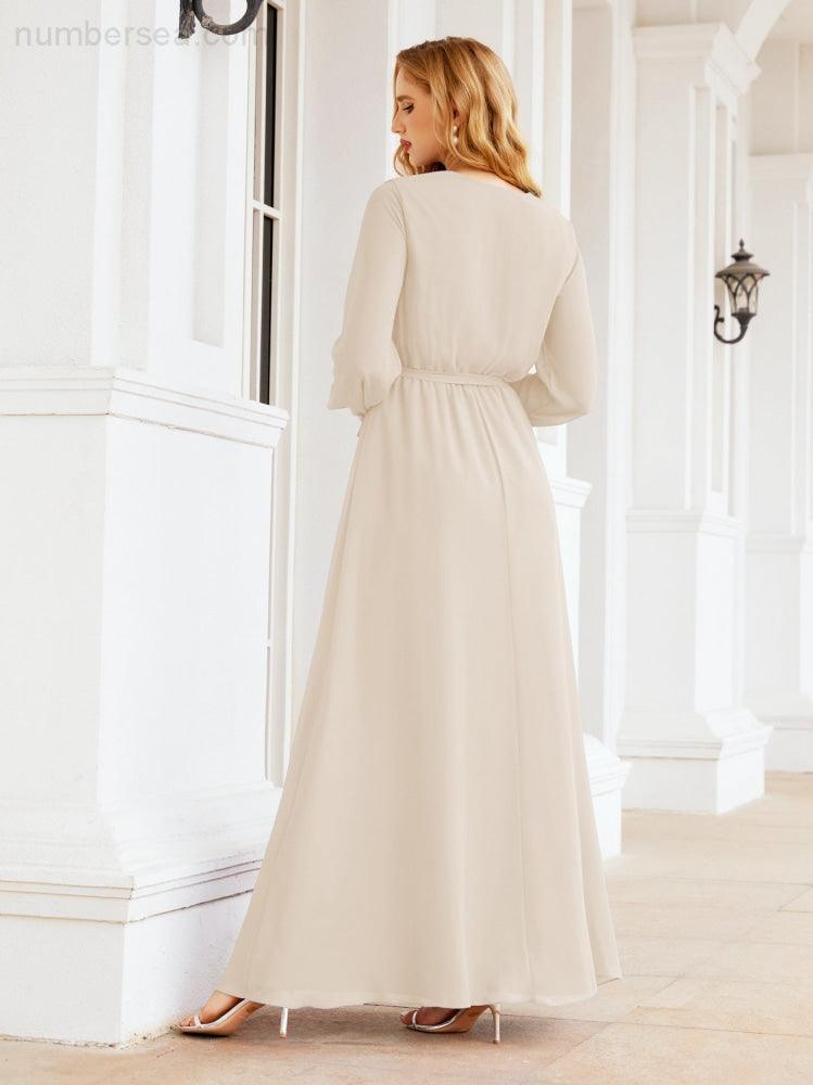 Vestito da damigella d'onore in chiffon da donna Numbersea, linea a trapezio, maniche lunghe, abito lungo formale da sera per ospite di matrimonio 28032