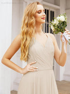 Halter Chiffon Bridesmaid Dresses Wedding Appare Sleeveless Formal Prom Dress with Ruffled Back 28035