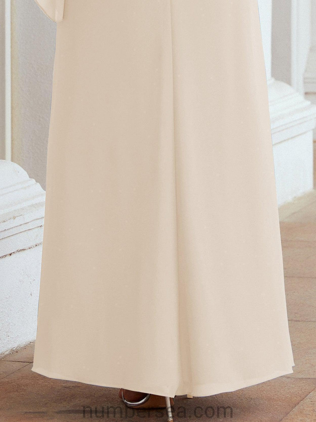 Numbersea Festliches Abendkleid Lang Mutter der Braut Kleid mit Rüschencape 28026