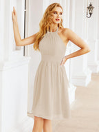 Halter Chiffon Bridesmaid Dresses Short Sleeveless Formal Party Dress Open Back 28023