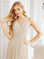 Spaghetti Strap Bridesmaid Dresses V-Neck Long A-Line Formal Prom Gowns 28063
