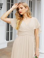 Chiffon Bridesmaid Dresses Long Formal Evening Prom Mother of The Bride Dress with Flutter Sleeve SEA28040