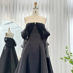 Vestidos de noche lujosos de Dubái para mujer Fiesta de boda Vestido de gala negro de manga larga para baile de graduación Y4621